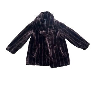 Brown Faux Fur Coat Shawl Collar Plush Ribbed Jacket‎ Size M